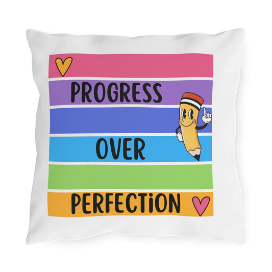 Progress Over Perfection" classroom pillow,