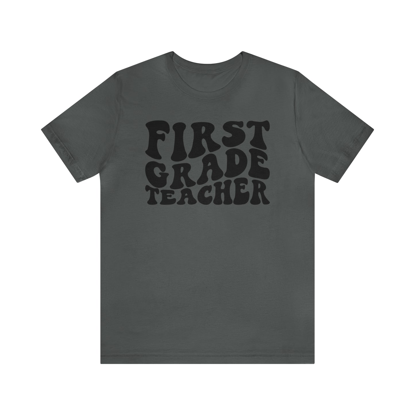 Black Groovy Retro First Grade Teacher  tee