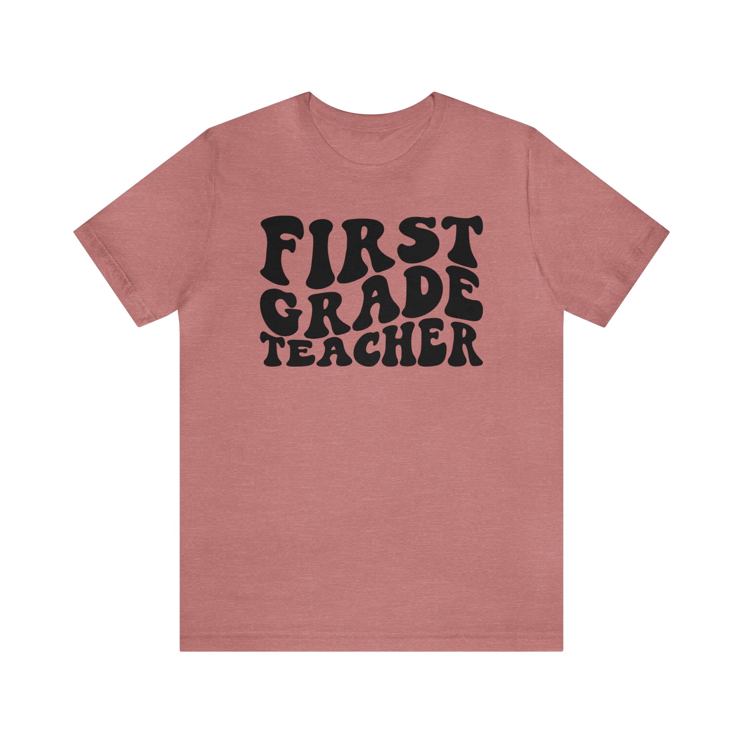 Black Groovy Retro First Grade Teacher  tee
