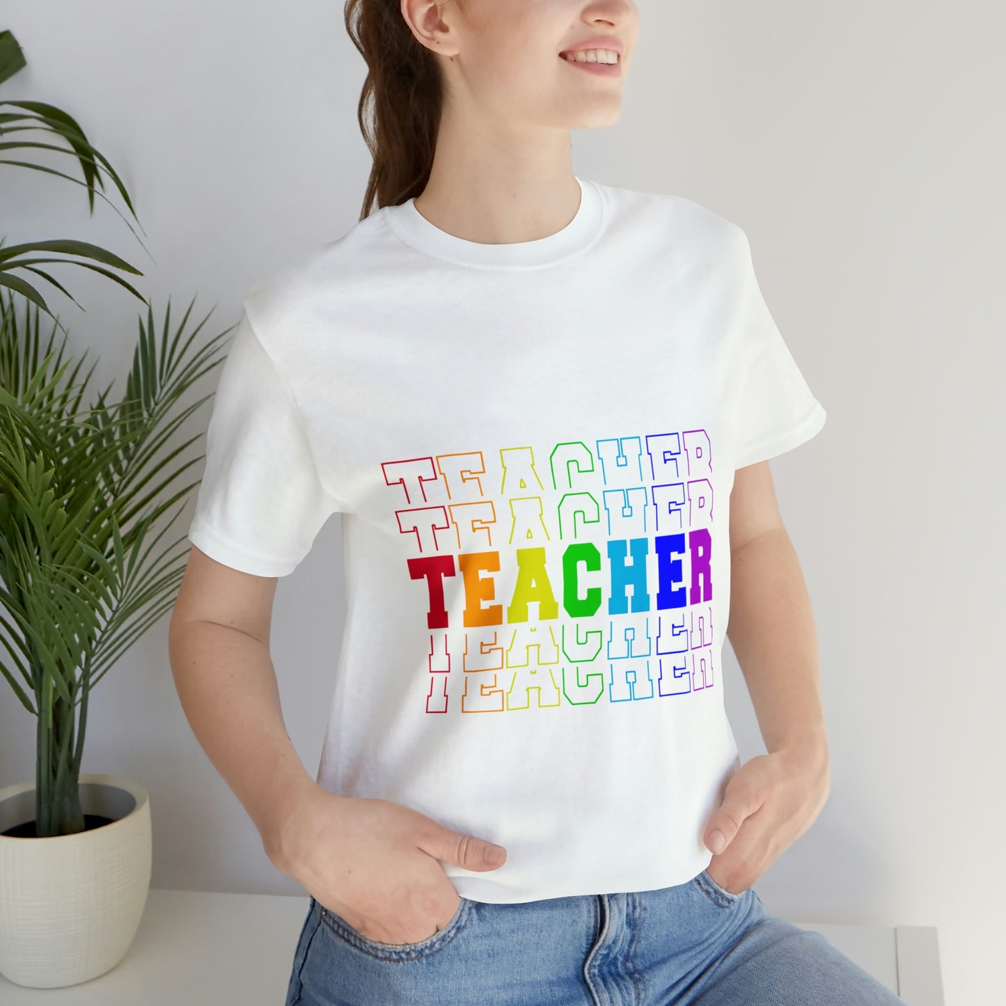 Colorful and fun "Teacher" Unisex Jersey Short Sleeve Tee
